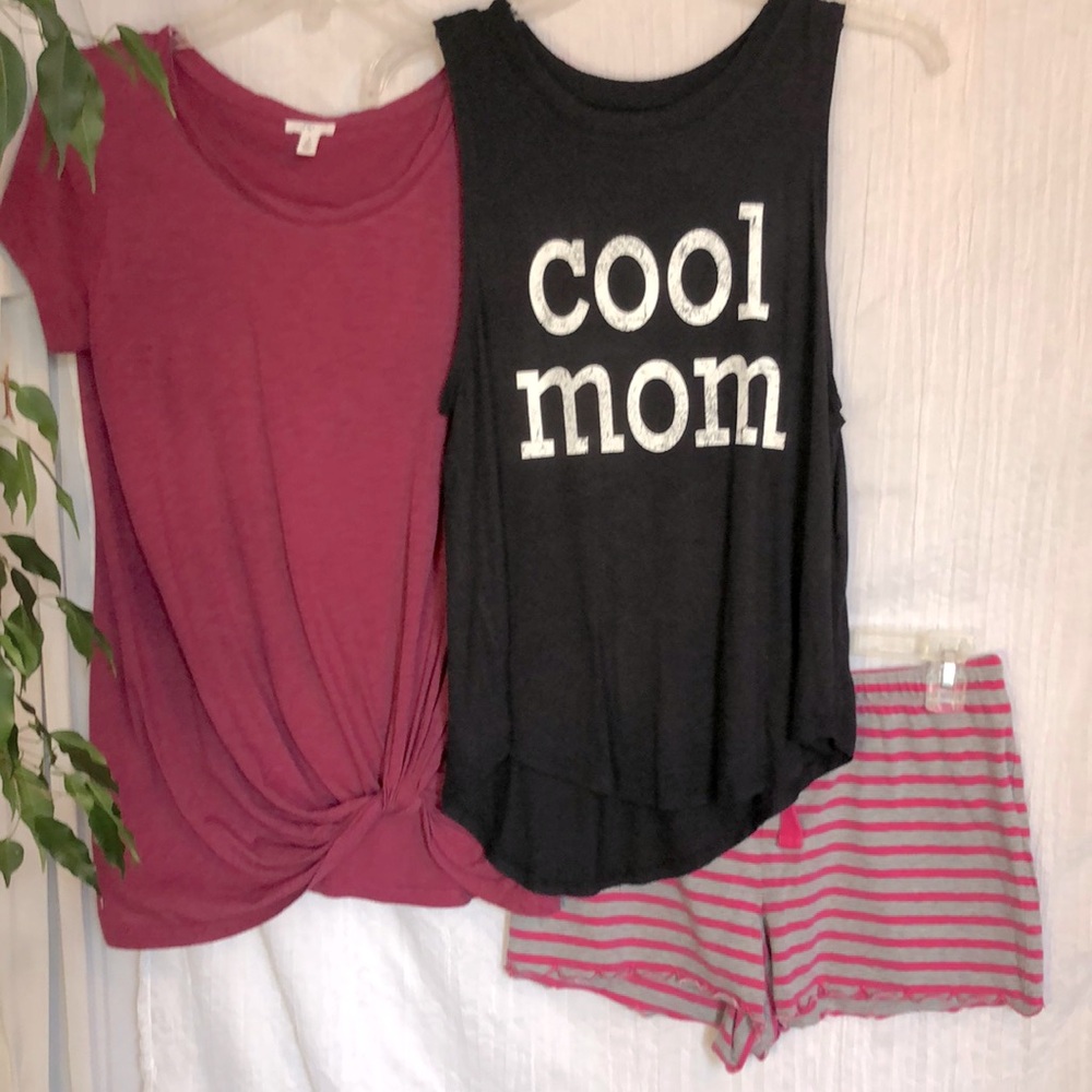 GRAYSON THREADS T shirt BP cranberry top & LORD & TAYLOR pink PJ bottoms size S